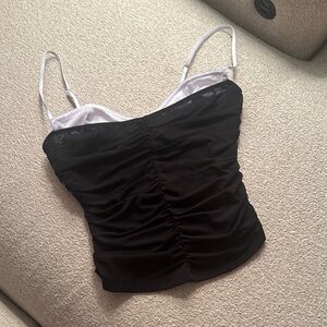 White Fox Boutique Black and White Ruched Crop Top